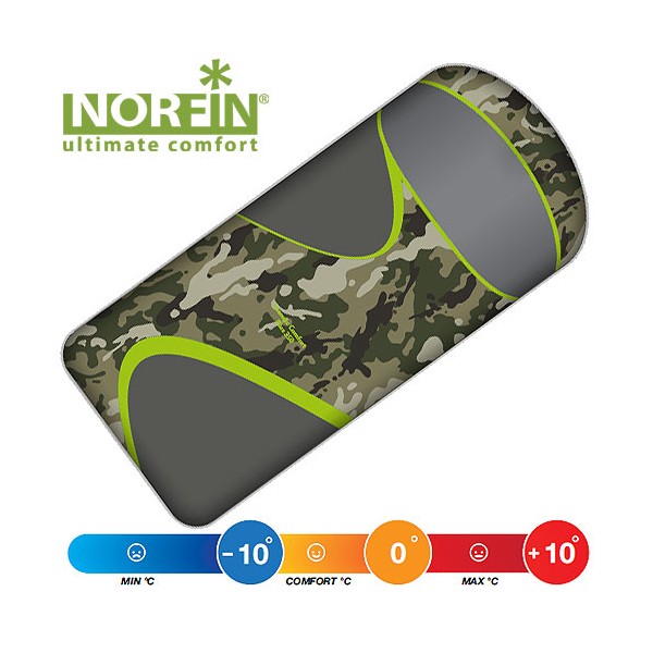 Спальный мешок NORFIN SCANDIC COMFORT PLUS 350 CAMO (молния справа)(230х100см)(2,1кг.)(-10/+10ºС)