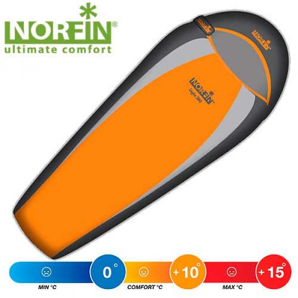 Спальный мешок NORFIN LIGHT 200 SPORT (молния слева)(220х80-55см)(1,1кг.)(0/+15ºС)