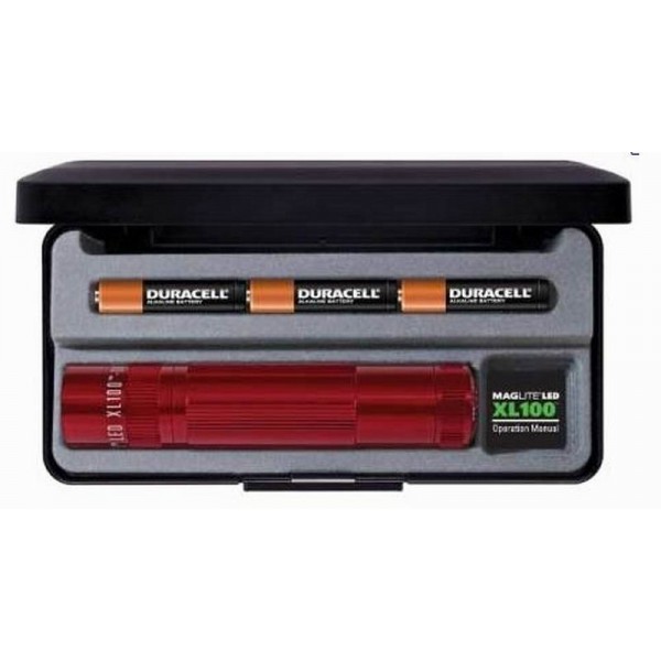 Фонарь MAGLITE LED XL100 3xAAA (105 Lum)(7916cd)(178м)(5ч45м/209ч)(с 3-мя батарейками)(красный)(в пластиковом футляре)