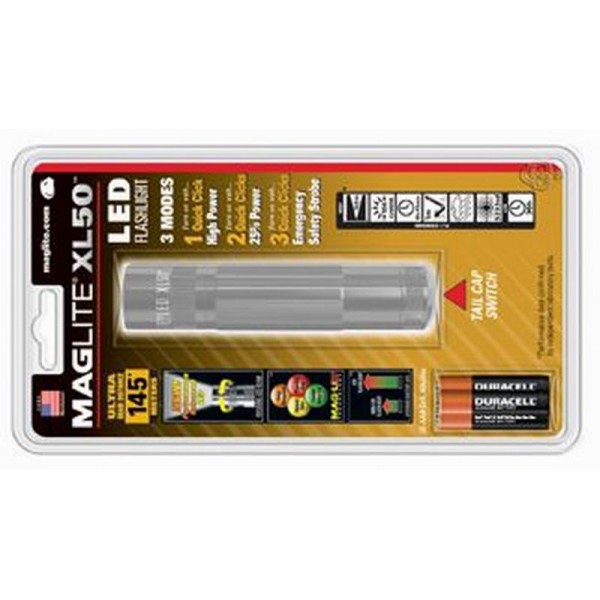 Фонарь MAGLITE LED XL50 3xAAA (139 Lum)(11373cd)(213м)(6ч30м/33ч)(с 3-мя батарейками)(серый)(в блистере)