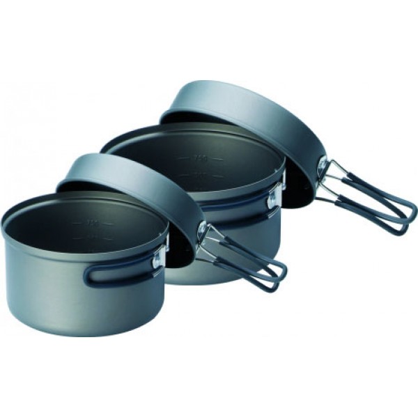 Набор посуды KOVEA (5 предметов) SOLO 3 (комплект: газ.плитка SUPALITE TITANIUM, кастрюля 0,8л/1,2л - 2шт, крышка-сковородка - 2шт)(вес-600г)(1-2 персоны)