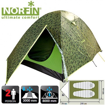 Палатка NORFIN COD 2 (2-х местн.)((70+210)x160х120см)(2,9кг.)(нагрузка: 3.000мм)