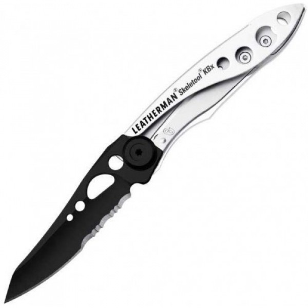 Складной нож LEATHERMAN SKELETOOL KBx BLACK & SILVER (2^) - лезвие Combo (420HC): 6,6см, фиксатор, клип (вес: 37г.)