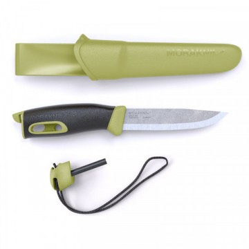 Нож MORAKNIV COMPANION SPARK GREEN (паракорд + огниво в компл.) - лезвие (12C27 stainless): 10,4см, толщина клинка: 0,25см, общая длина: 23,8см (чехол: полимер)