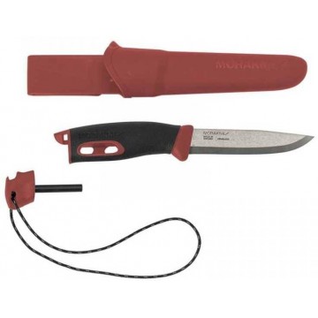 Нож MORAKNIV COMPANION SPARK RED (паракорд + огниво в компл.) - лезвие (12C27 stainless): 10,4см, толщина клинка: 0,25см, общая длина: 23,8см (чехол: полимер)