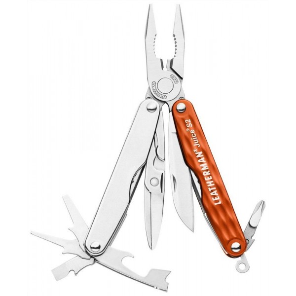 Мультиинструмент LEATHERMAN JUICE-S2 FLAME ORANGE (12^)(8,25см)(чехол: кожа)(Gift Box)
