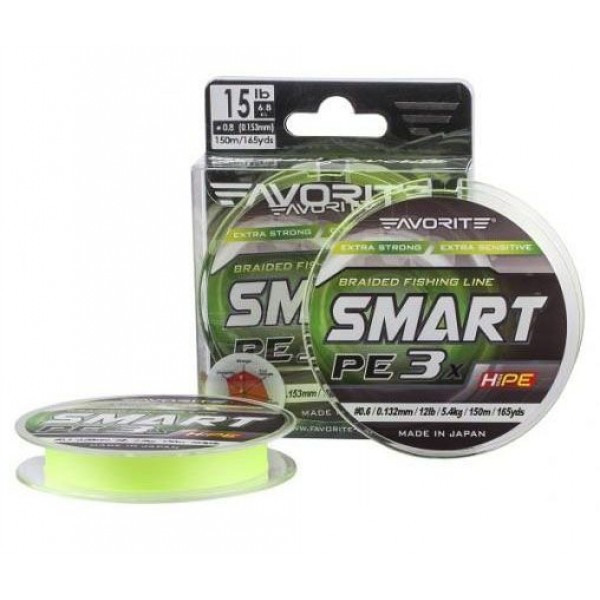 Шнур Favorite Smart PE 3x 150м (fl.yellow) 0.4/0.104mm 7.5lb/3.5kg