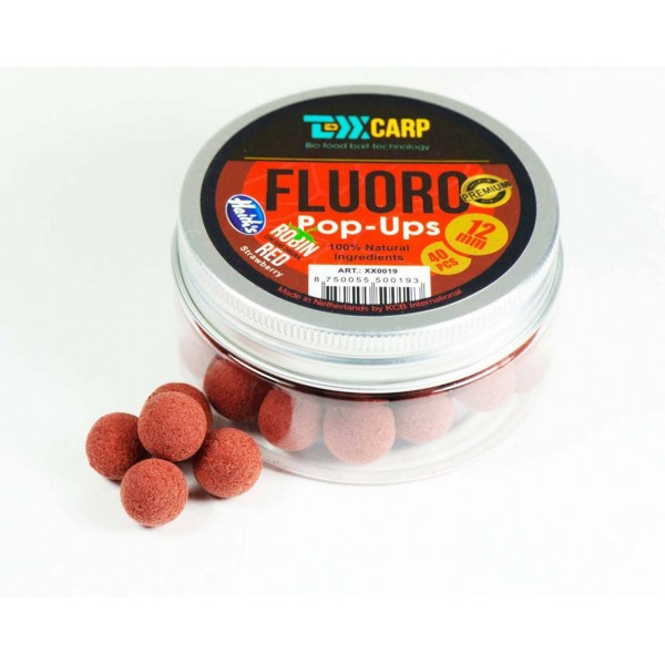 Бойлы плавающие TEXX Carp Fluoro Pop-Ups 12mm, Robin Red-Strawberry, 40 pcs