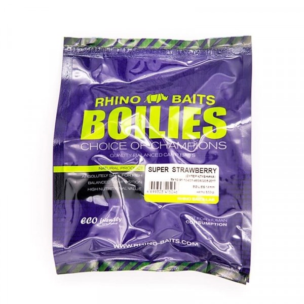 Бойлы насадочные Rhino Baits 14мм Super Strawberry (супер клубника), пакет 0,5кг