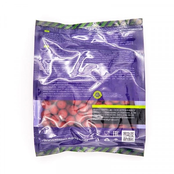 Бойлы насадочные Rhino Baits 14мм Super Strawberry (супер клубника), пакет 0,5кг