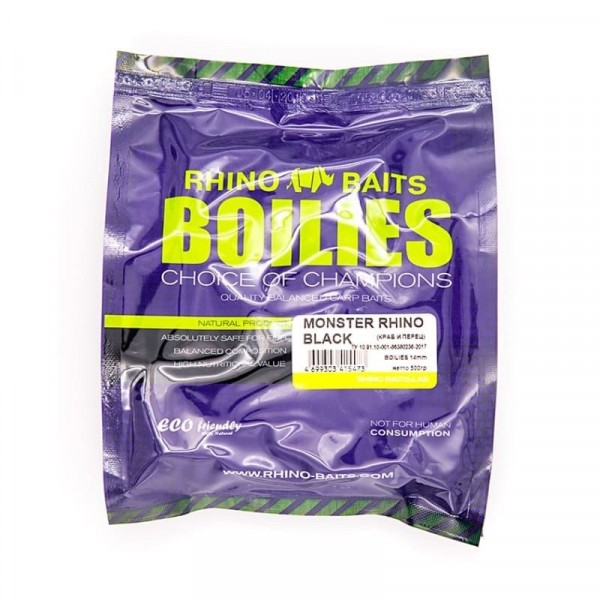 Бойлы насадочные Rhino Baits 14мм Monster Rhino Black (монстер краб и черный перец), пакет 0,5 кг