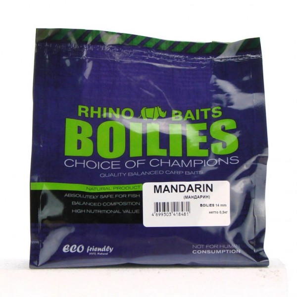 Бойлы насадочные Rhino Baits 14мм Mandarin (мандарин), пакет 0,5 кг, NEW