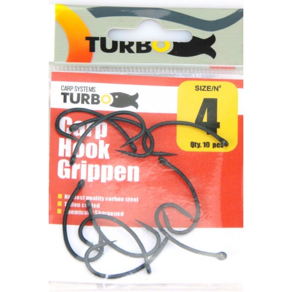 Крючки карповые Turbo Carp Systems Carp Hook Gripper 4, 10 шт, тефлон