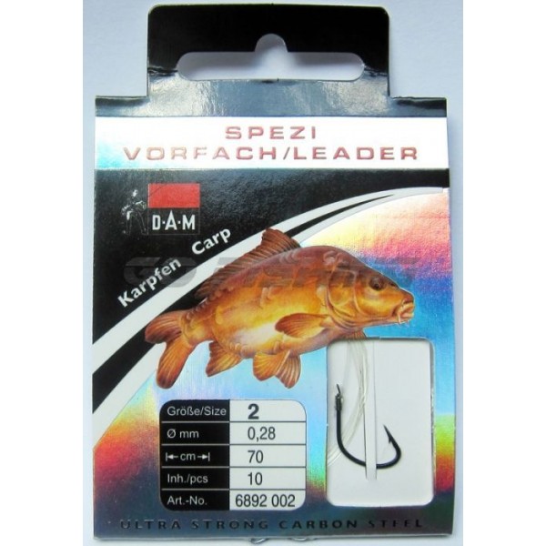 Крючки с поводками DAM SPEZI LEADER CARP №8, 0,20mm, 70см, 10 шт.
