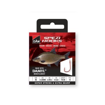 Крючки с поводками на леща DAM SPEZI BREAM №10 / 0.18MM / 2KG / 4.5LB / 70CM / 10PCS