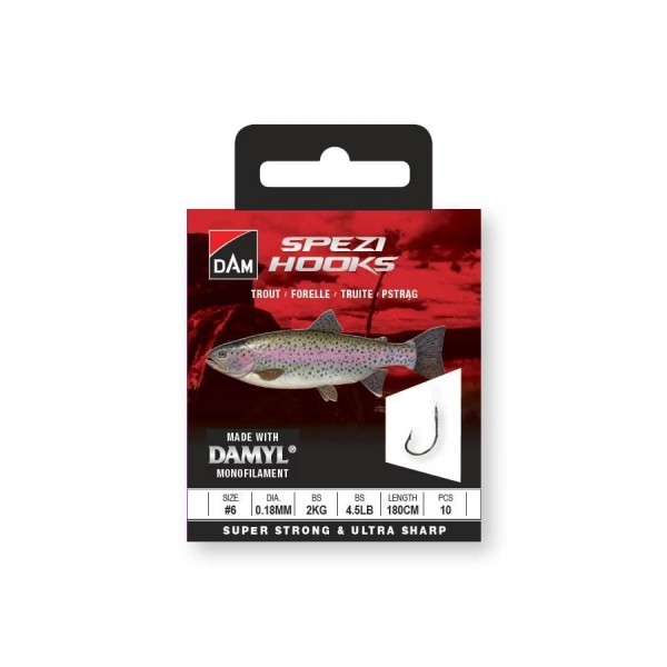 Крючки с поводками на форель DAM SPEZI TROUT №8 / 0.16MM / 1.8KG / 4LB / 180CM / 10PCS