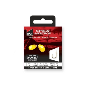 Крючки с поводками для кукурузы DAM SPEZI SWEETCORN №4 / 0.25MM / 4.0KG / 8.5LB / 70CM / 10P