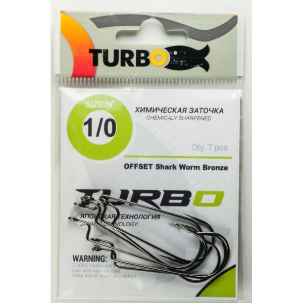 Крючки TURBO OFFSET SHARK WORM (Black Nickel) 1/0 (7 шт)