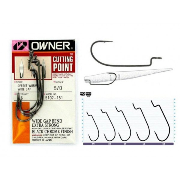 Крючок оффсетный Owner Offset Worm Wide Gap 5102 4/0, 5pcs