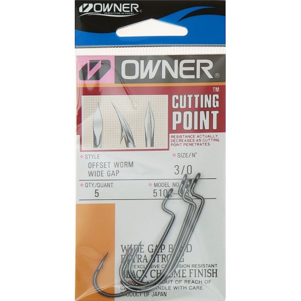 Крючок оффсетный Owner Offset Worm Wide Gap 5102 4/0, 5pcs