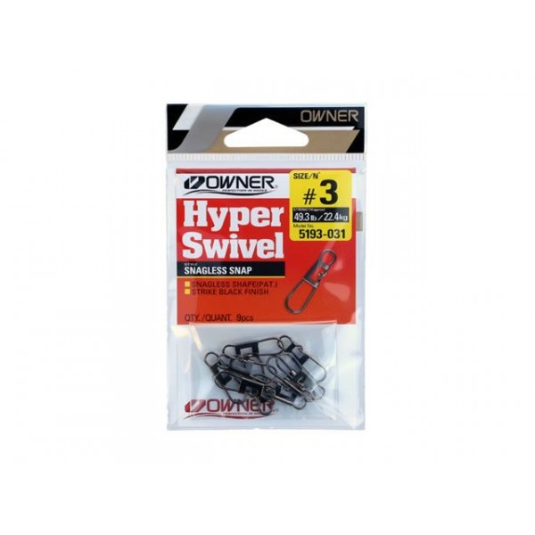 Застежка Owner Hyper Swivel Snagless Snap 5193 3, 22.4kg, 9pcs