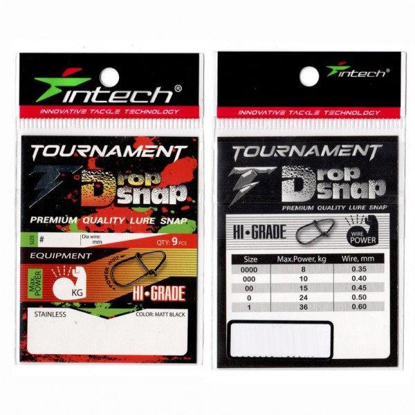 Застежка Intech Tournament Drop Snap Matt black №000, 10кг, 9 шт