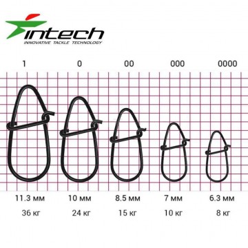 Застежка Intech Tournament Drop Snap Matt black №0, 24кг, 9 шт