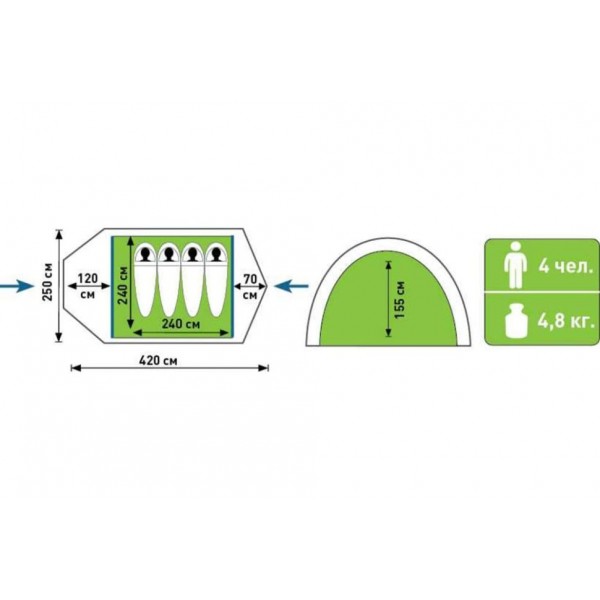 Палатка туристическая Atemi TAIGA 4 CX двухслойная, 4-х местная