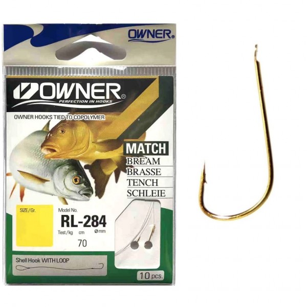 Крючок с поводком Owner RL-284 Match №12, 0.12mm, 1.5kg, 70cm, 10шт