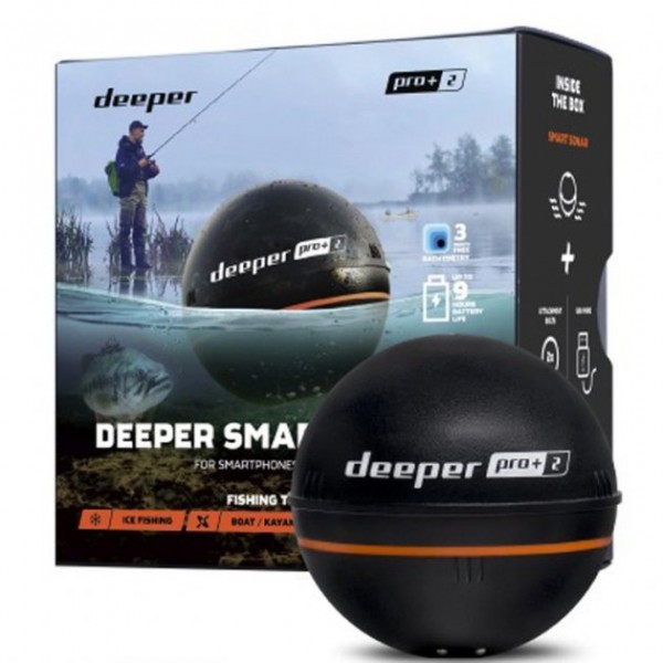 Беспроводной эхолот DEEPER PRO+ SUMMER BUNDLE 2019 (GPS)(дальность до 100м)(глубина сканир. до 80м) с набором аксессуаров (драйбег 10л, гермочехол для мобильного телефона)