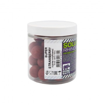 Бойлы растворимые насадочные Rhino Baits 18мм Super Strawberry (супер клубника) банка 0,15 кг